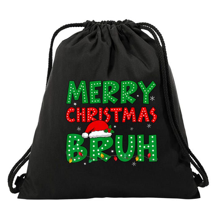 Merry Christmas Bruh Meme Funny Holiday Drawstring Bag