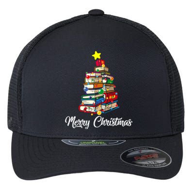 Merry Christmas Book Tree Librarian Bookworm Book Gift Flexfit Unipanel Trucker Cap