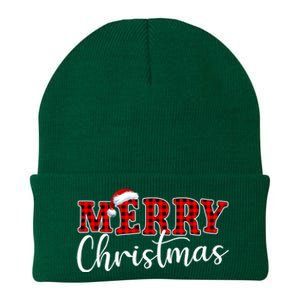 Merry Christmas Buffalo Plaid Red Santa Hat Xmas Pajamas Knit Cap Winter Beanie