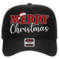 Merry Christmas Buffalo Plaid Red Santa Hat Xmas Pajamas High Crown Mesh Back Trucker Hat