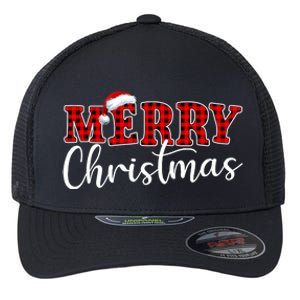 Merry Christmas Buffalo Plaid Red Santa Hat Xmas Pajamas Flexfit Unipanel Trucker Cap