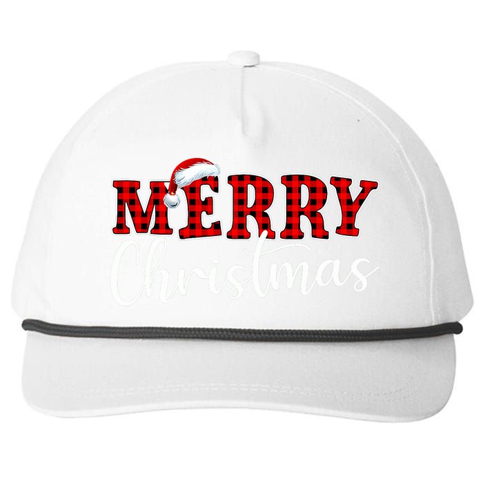 Merry Christmas Buffalo Plaid Red Santa Hat Xmas Pajamas Snapback Five-Panel Rope Hat