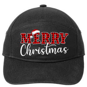 Merry Christmas Buffalo Plaid Red Santa Hat Xmas Pajamas 7-Panel Snapback Hat