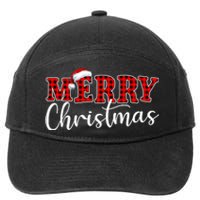 Merry Christmas Buffalo Plaid Red Santa Hat Xmas Pajamas 7-Panel Snapback Hat