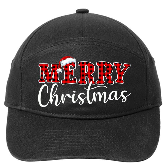 Merry Christmas Buffalo Plaid Red Santa Hat Xmas Pajamas 7-Panel Snapback Hat