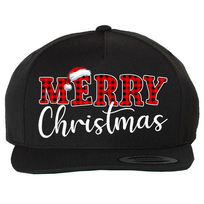 Merry Christmas Buffalo Plaid Red Santa Hat Xmas Pajamas Wool Snapback Cap