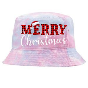 Merry Christmas Buffalo Plaid Red Santa Hat Xmas Pajamas Tie-Dyed Bucket Hat