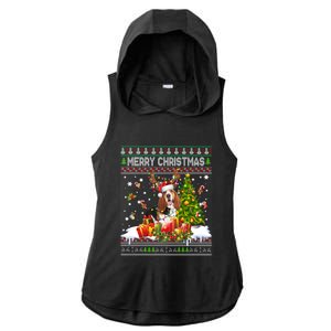 Merry Christmas Basset Hound Santa Xmas Lights Ugly Pajama Great Gift Ladies PosiCharge Tri-Blend Wicking Draft Hoodie Tank