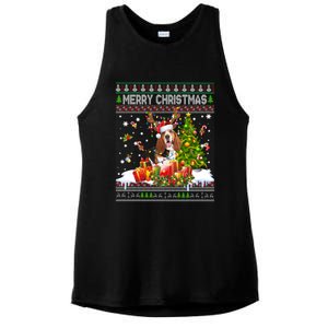 Merry Christmas Basset Hound Santa Xmas Lights Ugly Pajama Great Gift Ladies PosiCharge Tri-Blend Wicking Tank