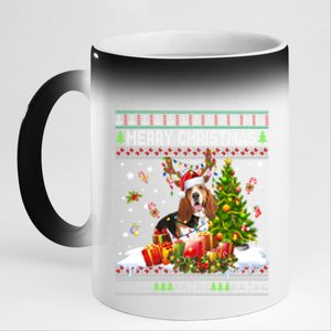 Merry Christmas Basset Hound Santa Xmas Lights Ugly Pajama Great Gift 11oz Black Color Changing Mug