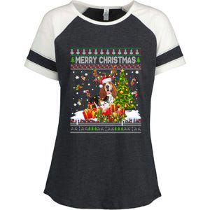 Merry Christmas Basset Hound Santa Xmas Lights Ugly Pajama Great Gift Enza Ladies Jersey Colorblock Tee