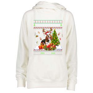 Merry Christmas Basset Hound Santa Xmas Lights Ugly Pajama Great Gift Womens Funnel Neck Pullover Hood