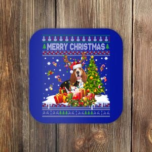 Merry Christmas Basset Hound Santa Xmas Lights Ugly Pajama Great Gift Coaster