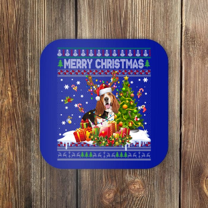 Merry Christmas Basset Hound Santa Xmas Lights Ugly Pajama Great Gift Coaster