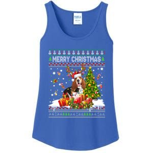 Merry Christmas Basset Hound Santa Xmas Lights Ugly Pajama Great Gift Ladies Essential Tank