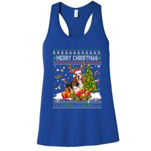 Merry Christmas Basset Hound Santa Xmas Lights Ugly Pajama Great Gift Women's Racerback Tank