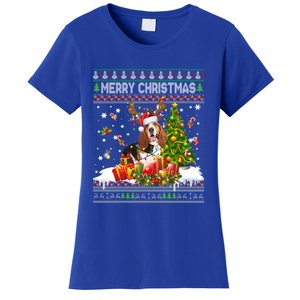 Merry Christmas Basset Hound Santa Xmas Lights Ugly Pajama Great Gift Women's T-Shirt