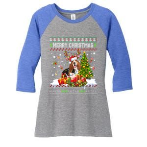 Merry Christmas Basset Hound Santa Xmas Lights Ugly Pajama Great Gift Women's Tri-Blend 3/4-Sleeve Raglan Shirt