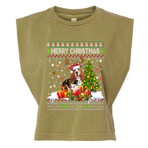 Merry Christmas Basset Hound Santa Xmas Lights Ugly Pajama Great Gift Garment-Dyed Women's Muscle Tee