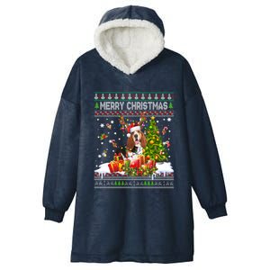 Merry Christmas Basset Hound Santa Xmas Lights Ugly Pajama Great Gift Hooded Wearable Blanket