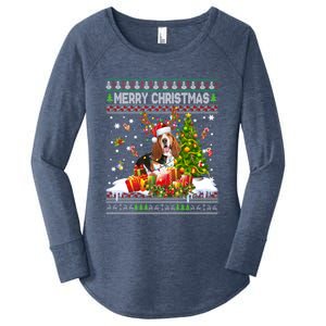 Merry Christmas Basset Hound Santa Xmas Lights Ugly Pajama Great Gift Women's Perfect Tri Tunic Long Sleeve Shirt