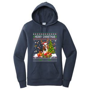 Merry Christmas Basset Hound Santa Xmas Lights Ugly Pajama Great Gift Women's Pullover Hoodie