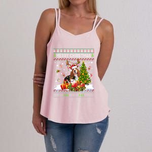 Merry Christmas Basset Hound Santa Xmas Lights Ugly Pajama Great Gift Women's Strappy Tank