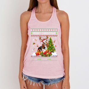 Merry Christmas Basset Hound Santa Xmas Lights Ugly Pajama Great Gift Women's Knotted Racerback Tank