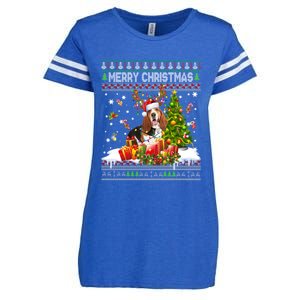 Merry Christmas Basset Hound Santa Xmas Lights Ugly Pajama Great Gift Enza Ladies Jersey Football T-Shirt