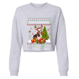 Merry Christmas Basset Hound Santa Xmas Lights Ugly Pajama Great Gift Cropped Pullover Crew