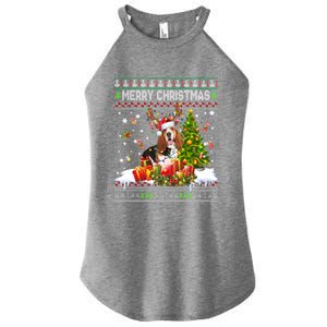 Merry Christmas Basset Hound Santa Xmas Lights Ugly Pajama Great Gift Women's Perfect Tri Rocker Tank