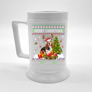 Merry Christmas Basset Hound Santa Xmas Lights Ugly Pajama Great Gift Beer Stein