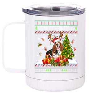 Merry Christmas Basset Hound Santa Xmas Lights Ugly Pajama Great Gift 12 oz Stainless Steel Tumbler Cup