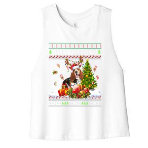 Merry Christmas Basset Hound Santa Xmas Lights Ugly Pajama Great Gift Women's Racerback Cropped Tank