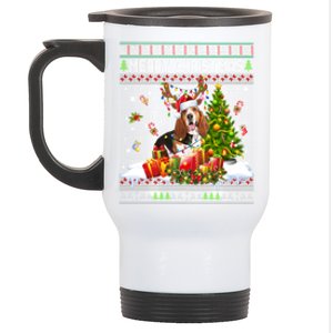 Merry Christmas Basset Hound Santa Xmas Lights Ugly Pajama Great Gift Stainless Steel Travel Mug