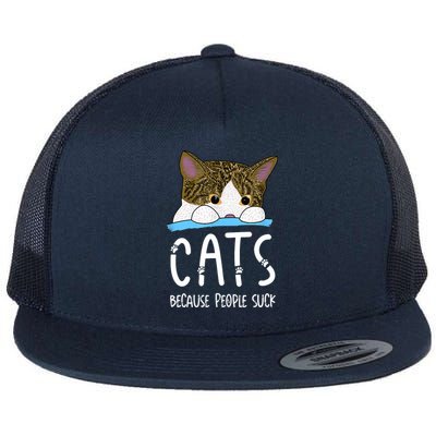 Meme Cats Because People Suck Shirt Memes Cat Lover Funny Tee Flat Bill Trucker Hat