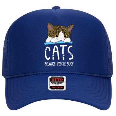 Meme Cats Because People Suck Shirt Memes Cat Lover Funny Tee High Crown Mesh Back Trucker Hat