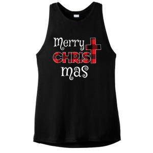 Merry Christmas Buffalo Plaid Ladies PosiCharge Tri-Blend Wicking Tank