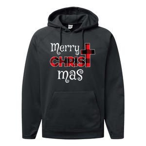 Merry Christmas Buffalo Plaid Performance Fleece Hoodie