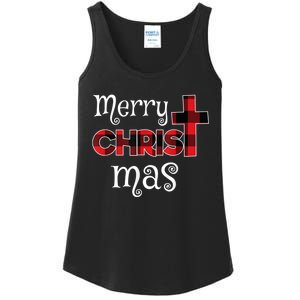 Merry Christmas Buffalo Plaid Ladies Essential Tank