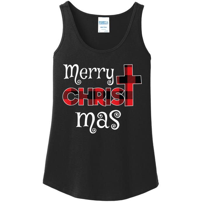 Merry Christmas Buffalo Plaid Ladies Essential Tank