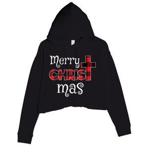 Merry Christmas Buffalo Plaid Crop Fleece Hoodie