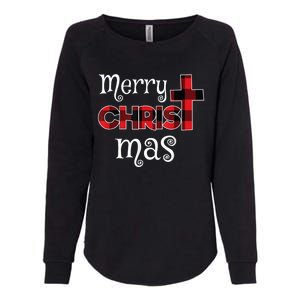 Merry Christmas Buffalo Plaid Womens California Wash Sweatshirt