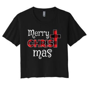 Merry Christmas Buffalo Plaid Women's Crop Top Tee