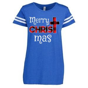 Merry Christmas Buffalo Plaid Enza Ladies Jersey Football T-Shirt