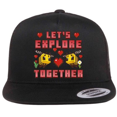 Mine Craft Bees Let'S Explore Together Hearts Flat Bill Trucker Hat