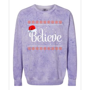 Merry Christmas Believe In Santa Claus Family Pajamas Colorblast Crewneck Sweatshirt