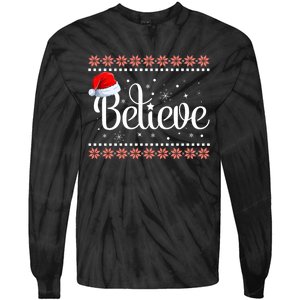 Merry Christmas Believe In Santa Claus Family Pajamas Tie-Dye Long Sleeve Shirt