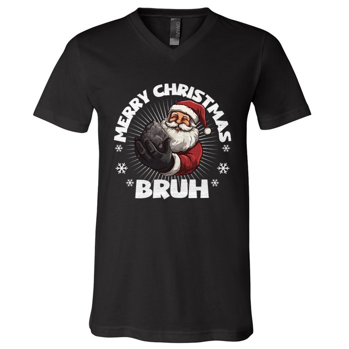 Merry Christmas Bruh Funny Naughty List Coal Xmas Long Sleeve V-Neck T-Shirt