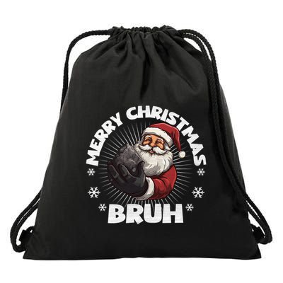 Merry Christmas Bruh Funny Naughty List Coal Xmas Long Sleeve Drawstring Bag